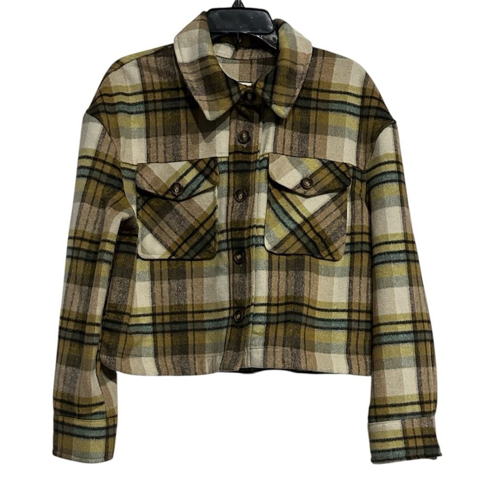Bagatelle Collection Plaid Crop Jacket Women’s Large Wool Blend Shacket